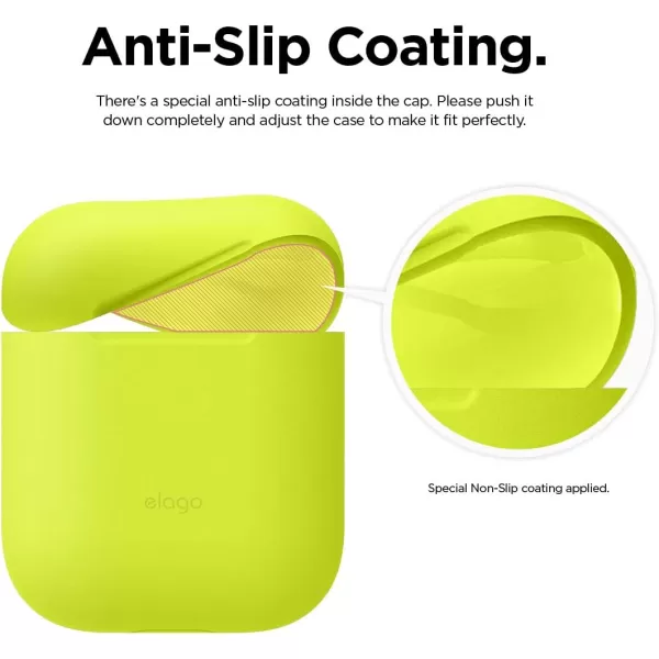 elago Skinny Case Compatible with AirPods 1 and Compatible with AirPods 2 Front LED Visible Supports Wireless Charging AntiSlip Coating Inside PeachNeon Yellow