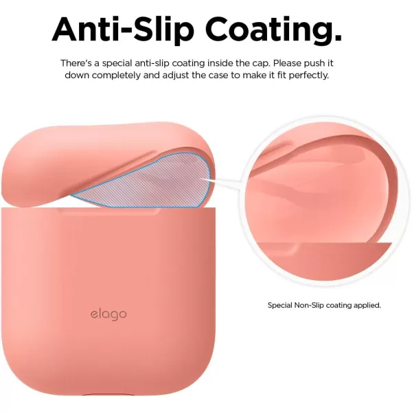 elago Skinny Case Compatible with AirPods 1 and Compatible with AirPods 2 Front LED Visible Supports Wireless Charging AntiSlip Coating Inside PeachPeach