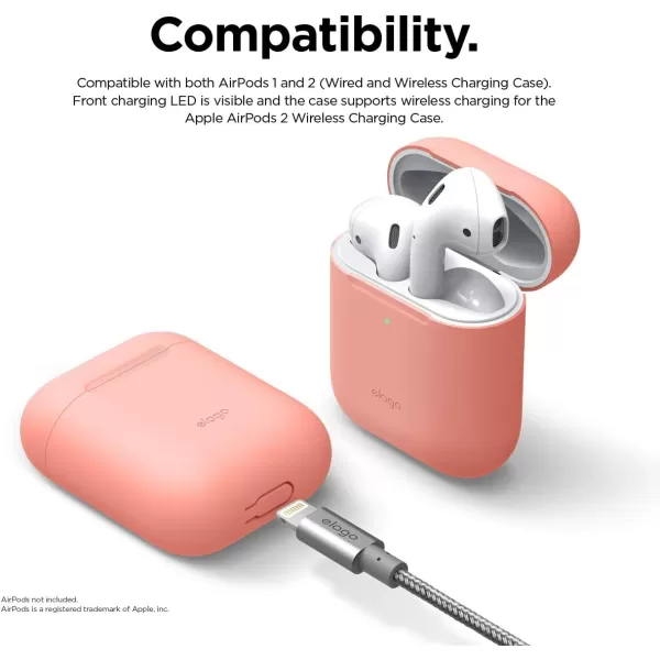 elago Skinny Case Compatible with AirPods 1 and Compatible with AirPods 2 Front LED Visible Supports Wireless Charging AntiSlip Coating Inside PeachPeach