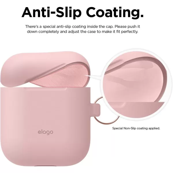 elago Skinny Hang Case Compatible with Apple AirPods Case1 amp 2 Hinge Free Design Supports Wireless Charging AntiSlip Coating Inside Front LED Visible Jean IndigoLovely Pink