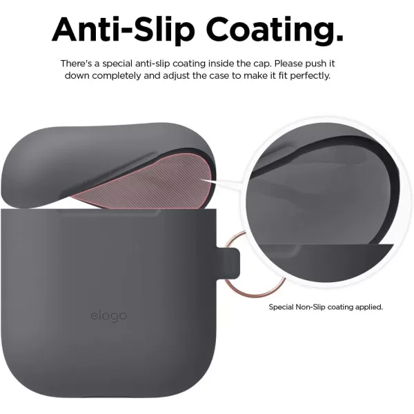 elago Skinny Hang Case Compatible with Apple AirPods Case1 amp 2 Hinge Free Design Supports Wireless Charging AntiSlip Coating Inside Front LED Visible Jean IndigoDark Grey