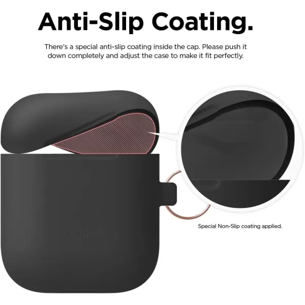 elago Skinny Hang Case Compatible with Apple AirPods Case1 amp 2 Hinge Free Design Supports Wireless Charging AntiSlip Coating Inside Front LED Visible Jean IndigoBlack