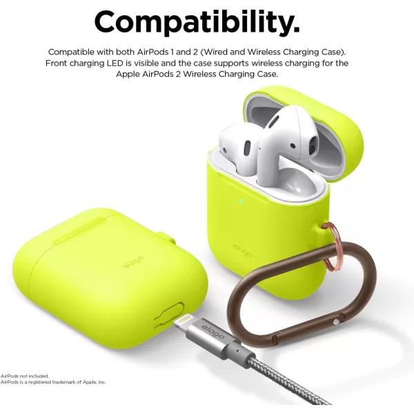 elago Skinny Hang Case Compatible with Apple AirPods Case1 amp 2 Hinge Free Design Supports Wireless Charging AntiSlip Coating Inside Front LED Visible Jean IndigoNeon Yellow