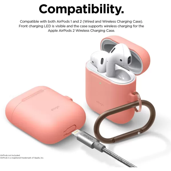 elago Skinny Hang Case Compatible with Apple AirPods Case1 amp 2 Hinge Free Design Supports Wireless Charging AntiSlip Coating Inside Front LED Visible Jean IndigoPeach