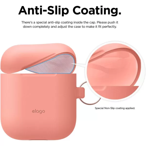 elago Skinny Hang Case Compatible with Apple AirPods Case1 amp 2 Hinge Free Design Supports Wireless Charging AntiSlip Coating Inside Front LED Visible Jean IndigoPeach