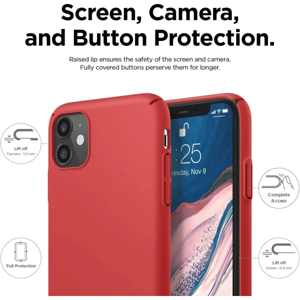 elago Slim Fit Case Compatible with Phone 11  Attachable Wrist StrapLanyard Slim Light Matte Coating Camera and Screen Protection RedRed