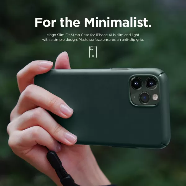 elago Slim Fit Strap Case 58 Compatible with iPhone 11 Pro Red  Slim Light Simple Design Matte Coating AntiSlip Raised Lip Attachable Strap and Button Fit Tested Made in KoreaMidnight Green