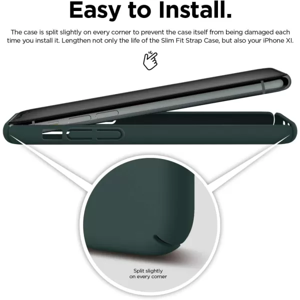 elago Slim Fit Strap Case 58 Compatible with iPhone 11 Pro Red  Slim Light Simple Design Matte Coating AntiSlip Raised Lip Attachable Strap and Button Fit Tested Made in KoreaMidnight Green