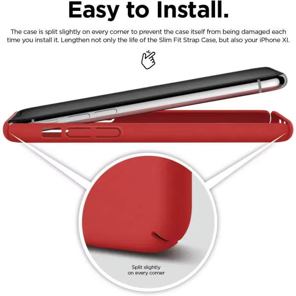 elago Slim Fit Strap Case 58 Compatible with iPhone 11 Pro Red  Slim Light Simple Design Matte Coating AntiSlip Raised Lip Attachable Strap and Button Fit Tested Made in KoreaRed