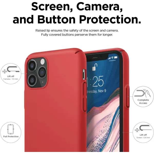 elago Slim Fit Strap Case 58 Compatible with iPhone 11 Pro Red  Slim Light Simple Design Matte Coating AntiSlip Raised Lip Attachable Strap and Button Fit Tested Made in KoreaRed