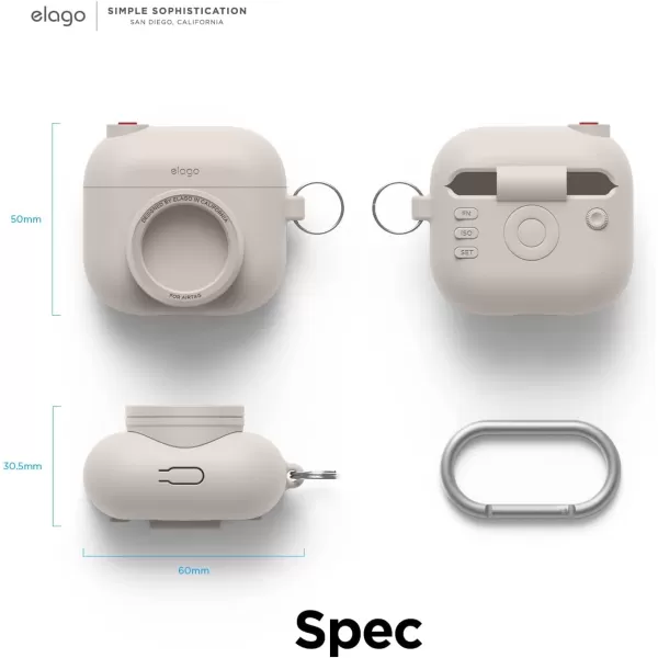 elago Snapshot Compatible with AirPod Case with AirTag Holder AirPods 3  Cute Camera Design with Keychain Durable Silicone Supports Wireless Charging  Tracking Device Not IncludedStone