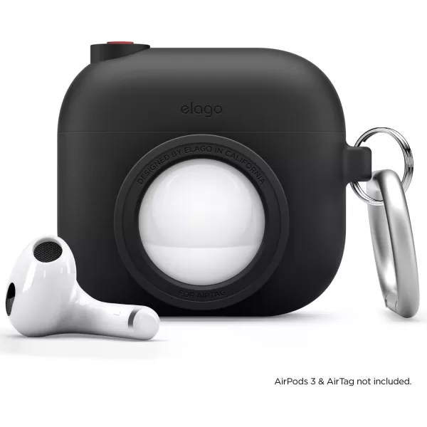 elago Snapshot Compatible with AirPod Case with AirTag Holder AirPods 3  Cute Camera Design with Keychain Durable Silicone Supports Wireless Charging  Tracking Device Not IncludedBlack