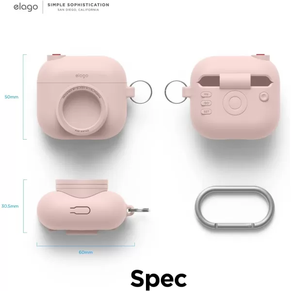 elago Snapshot Compatible with AirPod Case with AirTag Holder AirPods 3  Cute Camera Design with Keychain Durable Silicone Supports Wireless Charging  Tracking Device Not IncludedSand Pink