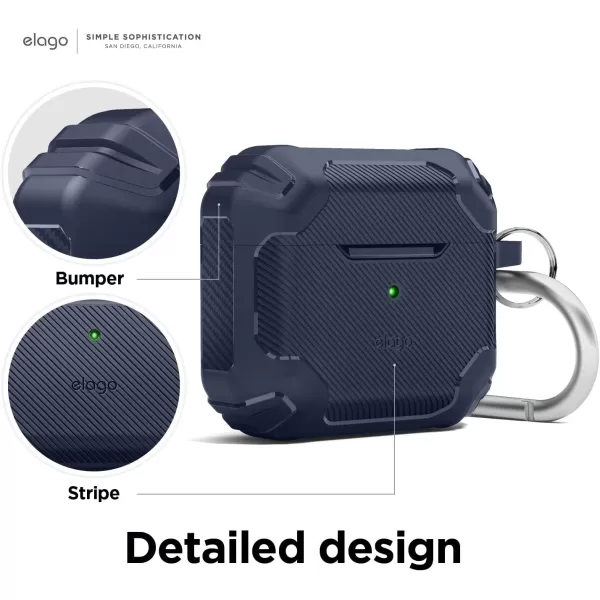 elago Solid Armor Case Compatible with AirPods 3rd Generation Case  Compatible with AirPods 3 Case Cover Shock Absorbing Design Durable TPU Wireless Charging Full Body Protection Jean IndigoJean Indigo