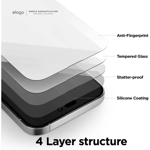 elago Tempered Glass Screen Protector Compatible with iPhone 14 Pro Max  9H Surface Hardness AntiFingerprint ShatterProof Scratch Protection Crystal Clear Clarity BubbleFreeiPhone 14 Pro