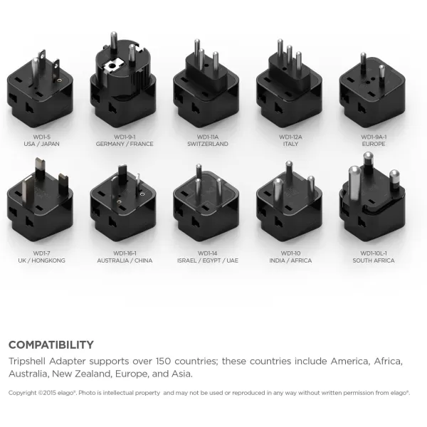 elago Tripshell Grounded Universal Dual Plug Travel Adapter  CE Certified RoHS Compliant  2Pcs IsraelEgyptUAEHAustralia  ChinaI