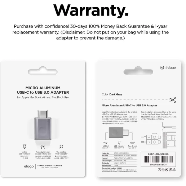 elago USB C to USB Adapter 30 2 Pack with Indicator LED Compatible with MacBook and More TypeC Devices  Ability to Use Two Adapters at a Time The Smallest USB C Adapter Dark Grey 2PCSDark Grey  2 Pack