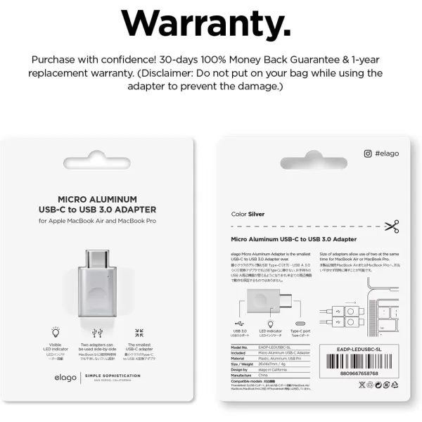 elago USB C to USB Adapter 30 2 Pack with Indicator LED Compatible with MacBook and More TypeC Devices  Ability to Use Two Adapters at a Time The Smallest USB C Adapter Dark Grey 2PCSSilver  2 Pack