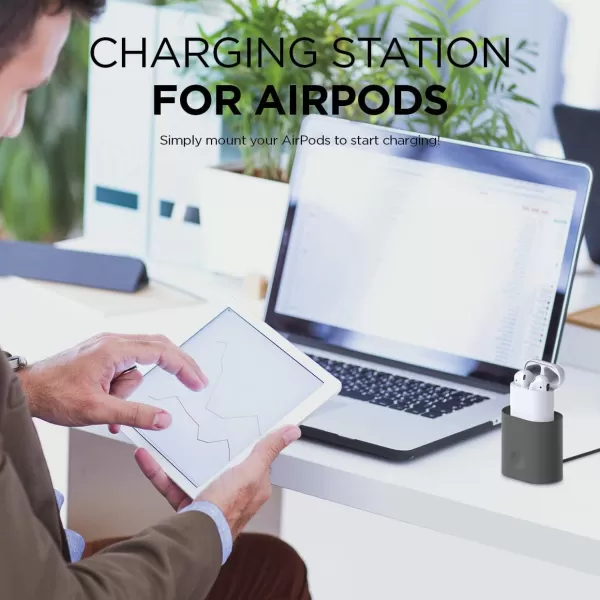 elago Upgraded Stand Charging Dock Compatible with Apple AirPods 1 amp 2 Compatible with Apple TV Remote Compatible with Apple Pencil White  StandHolderDocking StationDark Grey