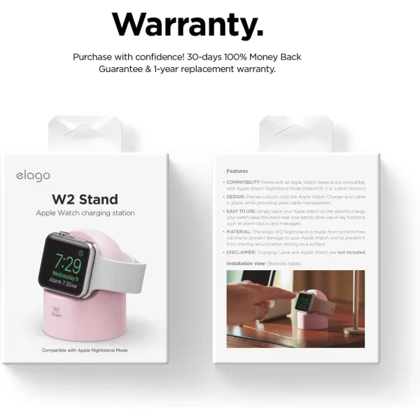 elago W2 Charger Stand Compatible with Apple Watch Series Ultra2Ultra9876SE54321SE 49mm 45mm 44mm 42mm 41mm 40mm 38mm Durable Silicone Compatible with Nightstand ModeLovely Pink