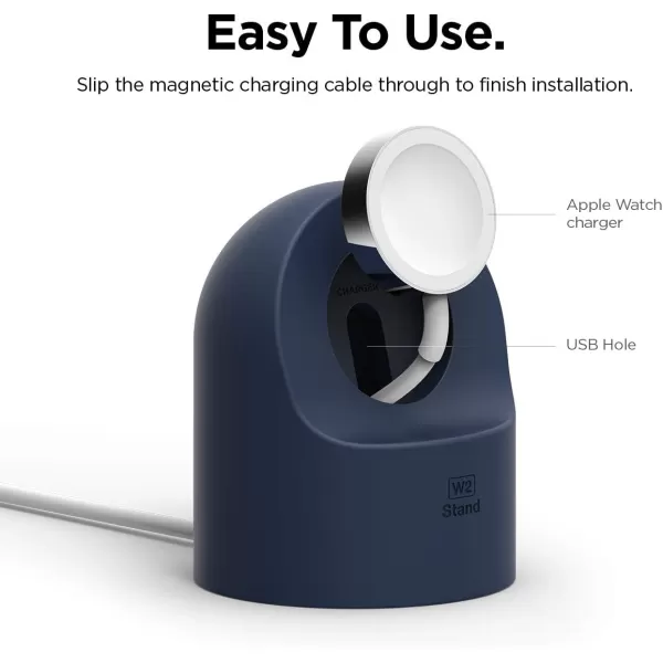 elago W2 Charger Stand Compatible with Apple Watch Series Ultra2Ultra9876SE54321SE 49mm 45mm 44mm 42mm 41mm 40mm 38mm Durable Silicone Compatible with Nightstand ModeJean Indigo