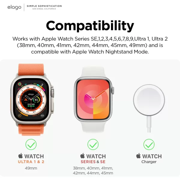 elago W2 Charger Stand Compatible with Apple Watch Series Ultra2Ultra9876SE54321SE 49mm 45mm 44mm 42mm 41mm 40mm 38mm Durable Silicone Compatible with Nightstand ModeJean Indigo
