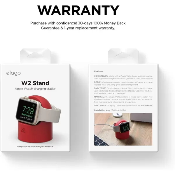 elago W2 Charger Stand Compatible with Apple Watch Series Ultra2Ultra9876SE54321SE 49mm 45mm 44mm 42mm 41mm 40mm 38mm Durable Silicone Compatible with Nightstand ModeRed