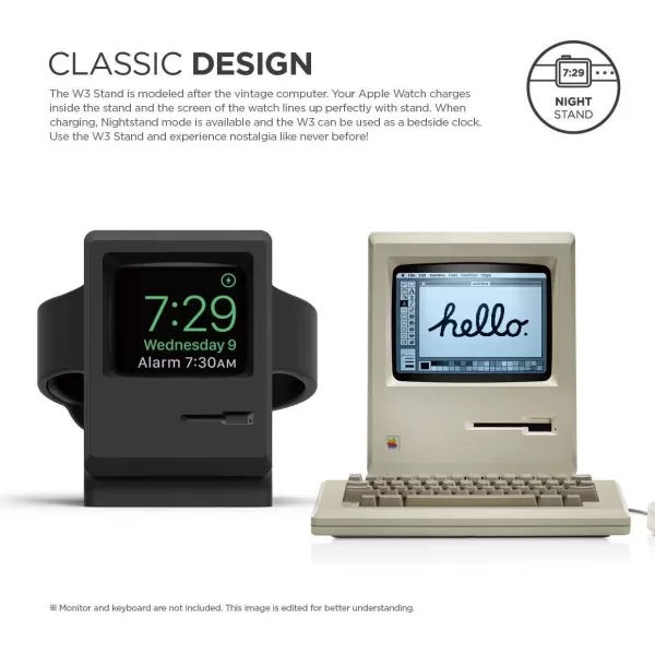 elago W3 Stand Compatible with Apple Watch Series 9876SE54321SE 45mm 44mm 42mm 41mm 40mm 38mm Classic White  Classic Monitor Design Compatible with Nightstand ModeBlack