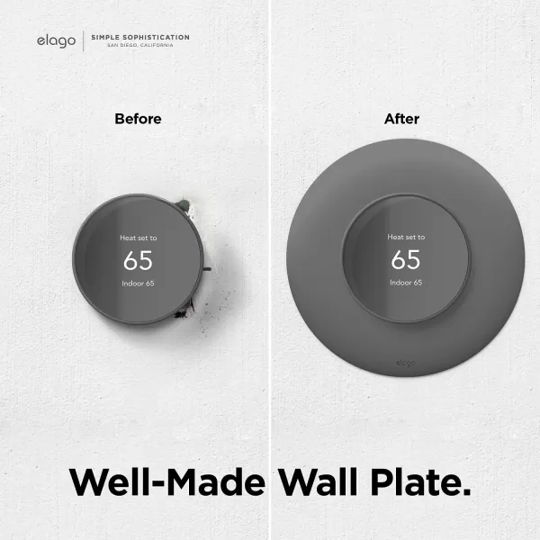 elago Wall Plate Cover Plus 2 Compatible with Google Nest Thermostat 2020 Snow  Durable Polycarbonate Material Easy Installation Complementary Design Perfect FitCharcoal Grey