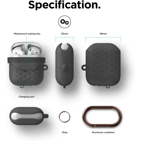 elago Waterproof Hang Active Case Dark Grey  Compatible with Apple AirPods 1 amp 2 Supports Wireless Charging Waterproof Dust Proof Added Carabinerelago Waterproof Hang Active Case Dark Grey  Compatible with Apple AirPods 1 amp 2 Supports Wireless Charging Waterproof Dust Proof Added Carabiner