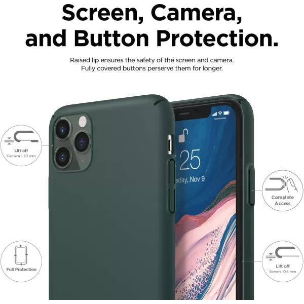 elago iPhone 11 Pro Max Slim Fit Strap Case 65 Midnight Green  Slim Light Simple Design Matte Coating AntiSlip Raised Lip Attachable Strap and Button Fit Tested Made in KoreaMidnight Green