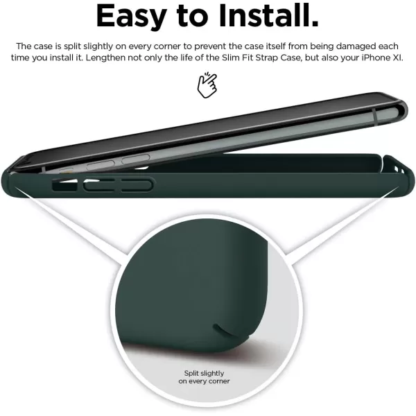 elago iPhone 11 Pro Max Slim Fit Strap Case 65 Midnight Green  Slim Light Simple Design Matte Coating AntiSlip Raised Lip Attachable Strap and Button Fit Tested Made in KoreaMidnight Green