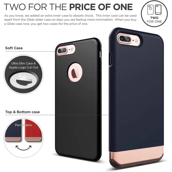 elago iPhone 7 Plus Case GlideBlackChampagne Gold  MultiOption CaseMilitary Drop Test Certified  for iPhone 7 Plus Included Tempered Glass Screen ProtectorJean Indigo  Chrome Rose Gold