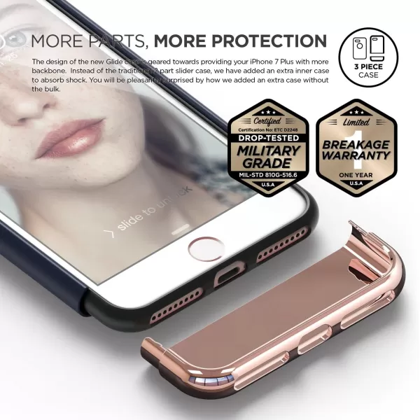 elago iPhone 7 Plus Case GlideBlackChampagne Gold  MultiOption CaseMilitary Drop Test Certified  for iPhone 7 Plus Included Tempered Glass Screen ProtectorJean Indigo  Chrome Rose Gold