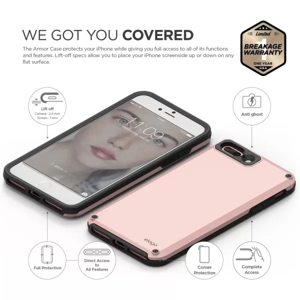 elago iPhone 8 PlusiPhone 7 Plus Case ArmorLovely Pink  Military Drop Test CertifiedSecret PocketAntiShock