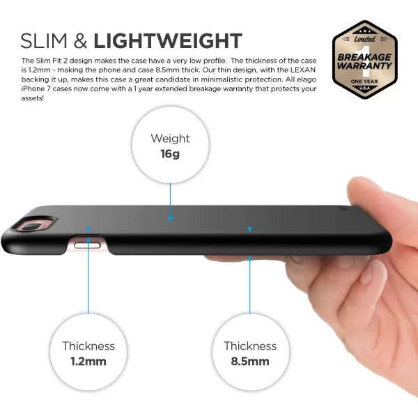 elago iPhone 8 PlusiPhone 7 Plus Case Slim Fit 2Black  LightMinimalisticTrue Fit  Included Tempered Glass Screen ProtectorBlack