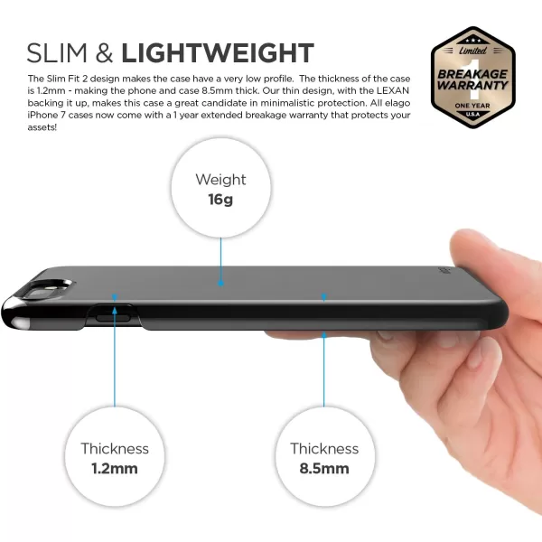 elago iPhone 8 PlusiPhone 7 Plus Case Slim Fit 2Black  LightMinimalisticTrue Fit  Included Tempered Glass Screen ProtectorJet Black