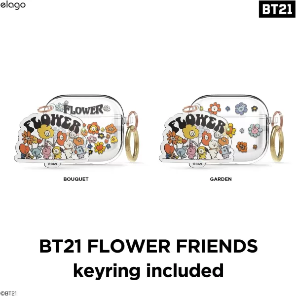 elago l BT21 Flower Clear Case Compatible with Apple AirPods 3rd Generation Durable TPU Material Reduced Yellowing Clear Protection Wireless Charging Official Merchandise Flower GardenFlower Bouquet