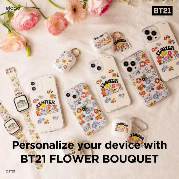 elago l BT21 Flower Clear Case Compatible with Apple AirPods 3rd Generation Durable TPU Material Reduced Yellowing Clear Protection Wireless Charging Official Merchandise Flower GardenFlower Bouquet