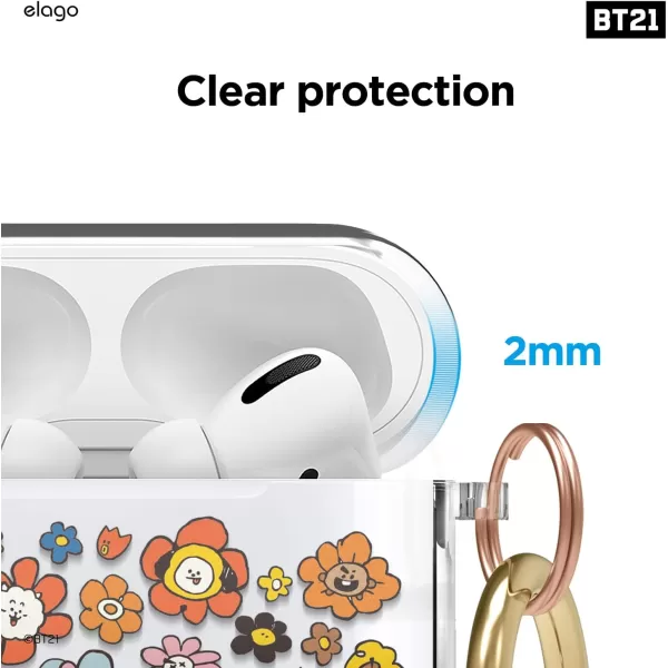 elago l BT21 Flower Clear Case Compatible with Apple AirPods 3rd Generation Durable TPU Material Reduced Yellowing Clear Protection Wireless Charging Official Merchandise Flower GardenFlower Bouquet