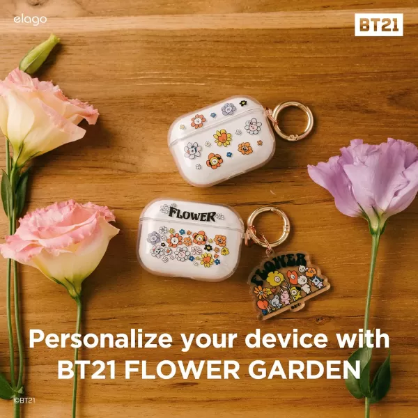 elago l BT21 Flower Clear Case Compatible with Apple AirPods Pro Durable TPU Material Reduced Yellowing Clear Protection Supports Wireless Charging Official Merchandise Flower BouquetFlower Garden