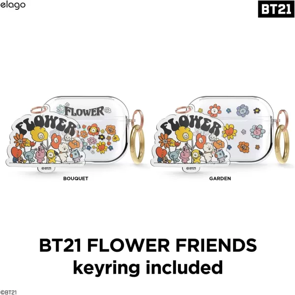 elago l BT21 Flower Clear Case Compatible with Apple AirPods Pro Durable TPU Material Reduced Yellowing Clear Protection Supports Wireless Charging Official Merchandise Flower BouquetFlower Bouquet