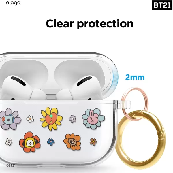 elago l BT21 Flower Clear Case Compatible with Apple AirPods Pro Durable TPU Material Reduced Yellowing Clear Protection Supports Wireless Charging Official Merchandise Flower BouquetFlower Garden