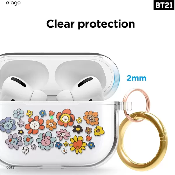 elago l BT21 Flower Clear Case Compatible with Apple AirPods Pro Durable TPU Material Reduced Yellowing Clear Protection Supports Wireless Charging Official Merchandise Flower BouquetFlower Bouquet