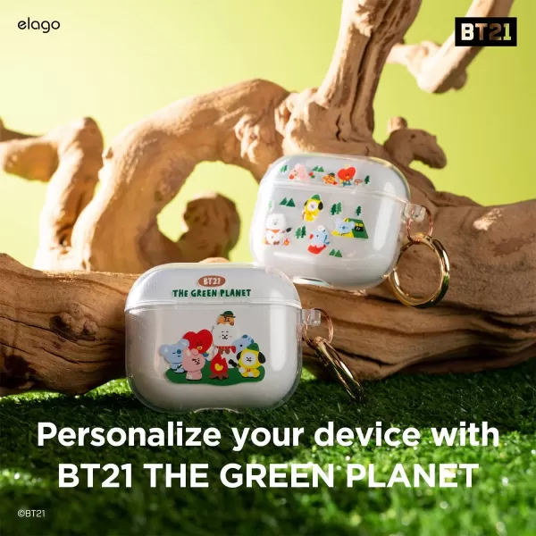 elago l BT21 Green Planet Case Compatible with Apple AirPods 3 Durable TPU Material Reduced Yellowing Clear Protection Supports Wireless Charging Official Merchandise ForestForest