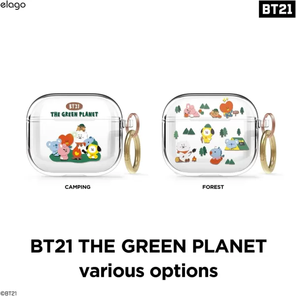 elago l BT21 Green Planet Case Compatible with Apple AirPods 3 Durable TPU Material Reduced Yellowing Clear Protection Supports Wireless Charging Official Merchandise ForestForest