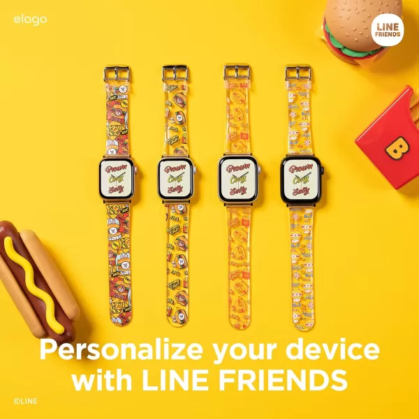 elago l LINE FRIENDS Burger Time Band Compatible with Apple Watch Band 38mm 40mm 41mm 42mm 44mm 45mm 49mm compatible with iWatch Series Ultra2UltraSE9876SE54321 Soft Protective Strap Official Merchandise Junior Set38mm  40mm  41mm Blue Set