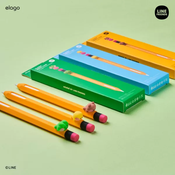 elago l LINE Friends minini Pencil Case Compatible with Apple Pencil 2nd Generation Durable Silicone Cover Compatible with Magnetic Charging and Double Tap Official Merchandise SELINIBNINI