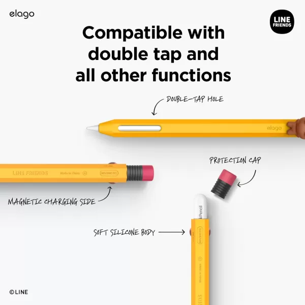 elago l LINE Friends minini Pencil Case Compatible with Apple Pencil 2nd Generation Durable Silicone Cover Compatible with Magnetic Charging and Double Tap Official Merchandise SELINIBNINI