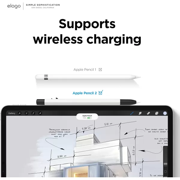elago x MONAMI Pencil Case Compatible with Apple Pencil 2nd Generation Cover Sleeve Classic Design Compatible with Magnetic Charging and Double Tap Must Read Installation InstructionsWhite